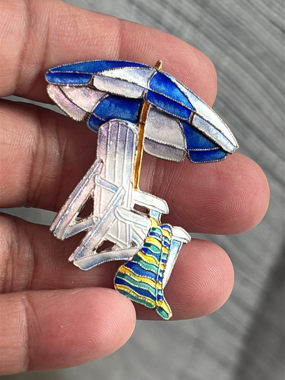 Unique Silver Brooch with Beach Vibes Blue & Silver Beach Chair Enamel Pin